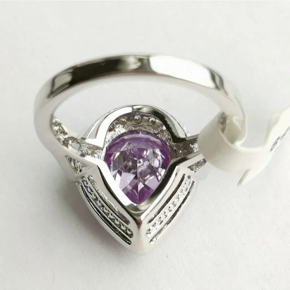 6ct teardrop pear cut lavender Amethyst cz halo cz ring size 8 🆕